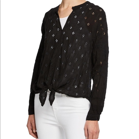 Johnny Was Tops - Johnny Was Black Hunter LS Tie-Front Blouse XL